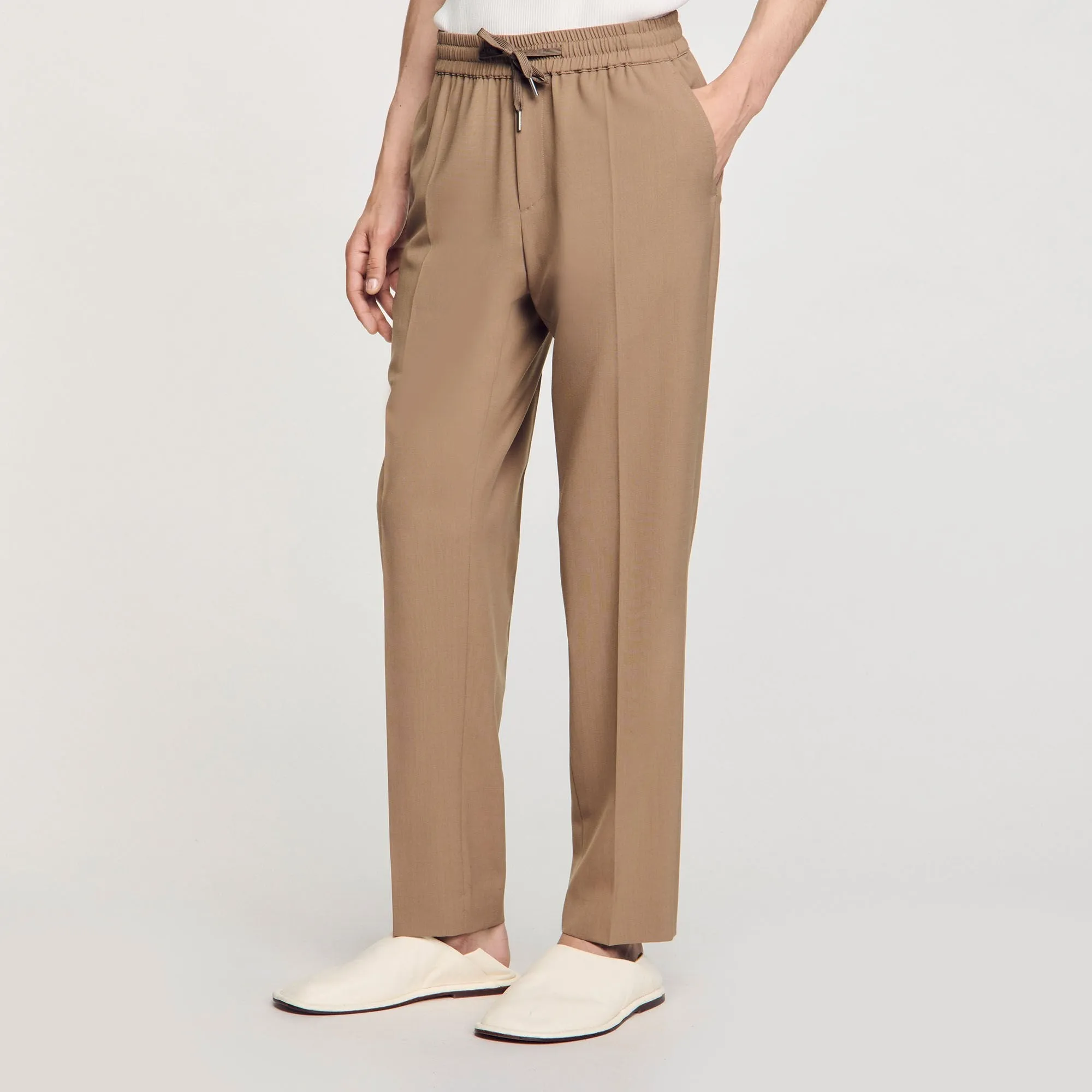 New Alpha Elasticated Straight-Leg Trousers Dark Sand
