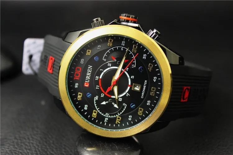 New Famous CURREN Brand Rubber Fashion Quartz Men Casual Watch Calendar Date Work 30M Waterproof Wristwatch