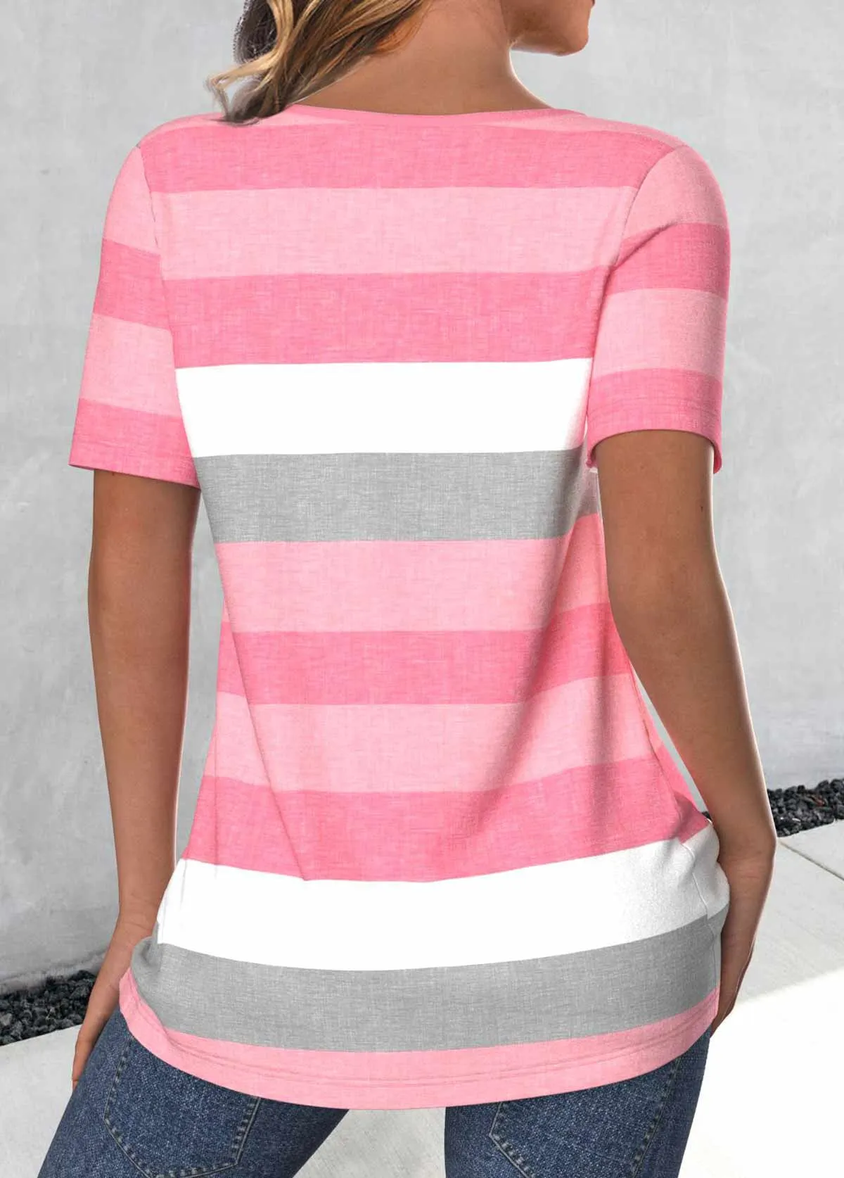 New Light Pink Button Striped Short Sleeve T Shirt Sz M Retails $46 