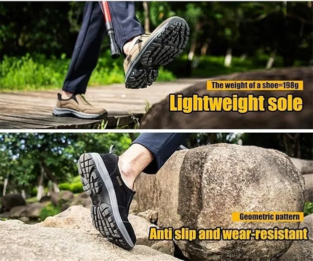 NEW Men's Hiking Shoes Slip On Waterproof Anti-Slip Shoes with Arch Support Lightweight Orthopedic Loafers Breathable Sneakers Low-top Walking Boat Shoe, Brown, Sz 11