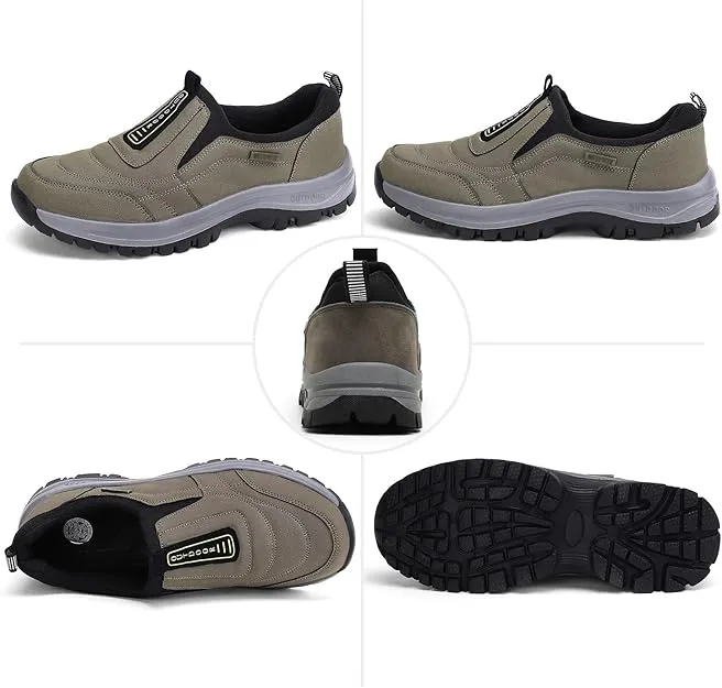 NEW Men's Hiking Shoes Slip On Waterproof Anti-Slip Shoes with Arch Support Lightweight Orthopedic Loafers Breathable Sneakers Low-top Walking Boat Shoe, Brown, Sz 11