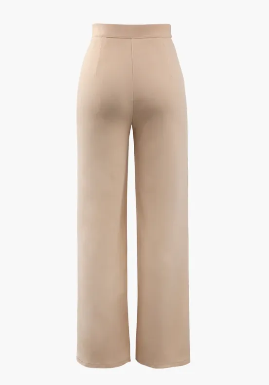 NEW Micas High Waisted Pressed-Crease Straight Leg Tailored Pants, Beige, Sz M