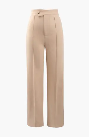 NEW Micas High Waisted Pressed-Crease Straight Leg Tailored Pants, Beige, Sz M