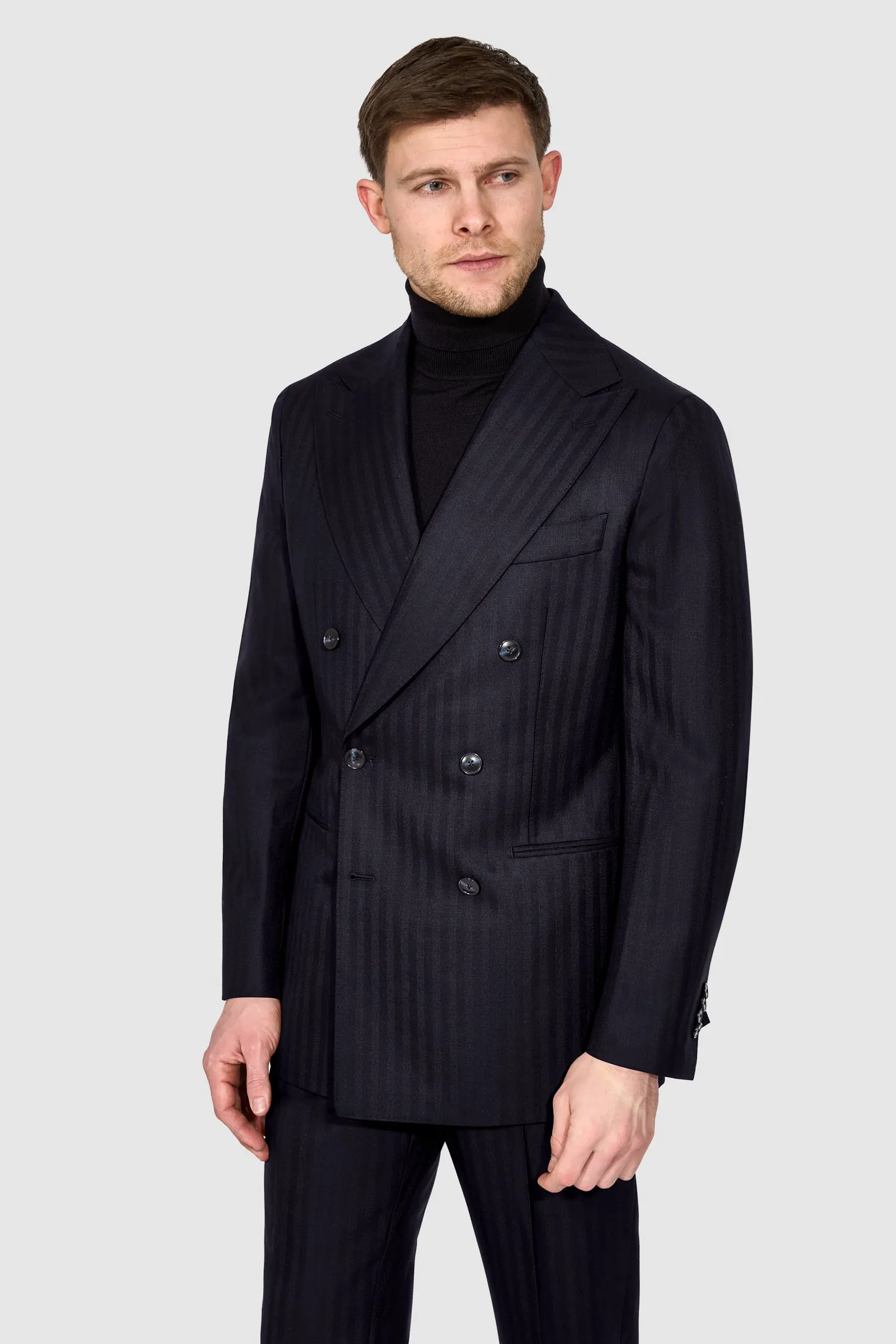 New SUITREVIEW Elmhurst Navy Herringbone Pure Wool Super 120s Suit - All Sizes Made To Order