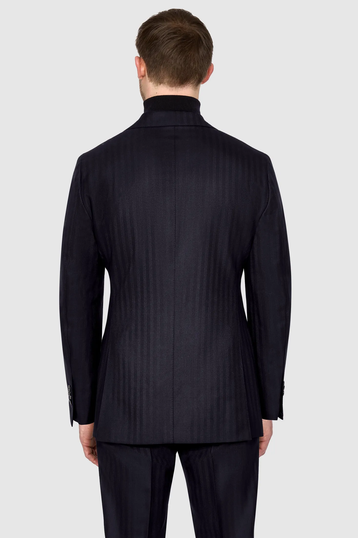 New SUITREVIEW Elmhurst Navy Herringbone Pure Wool Super 120s Suit - All Sizes Made To Order