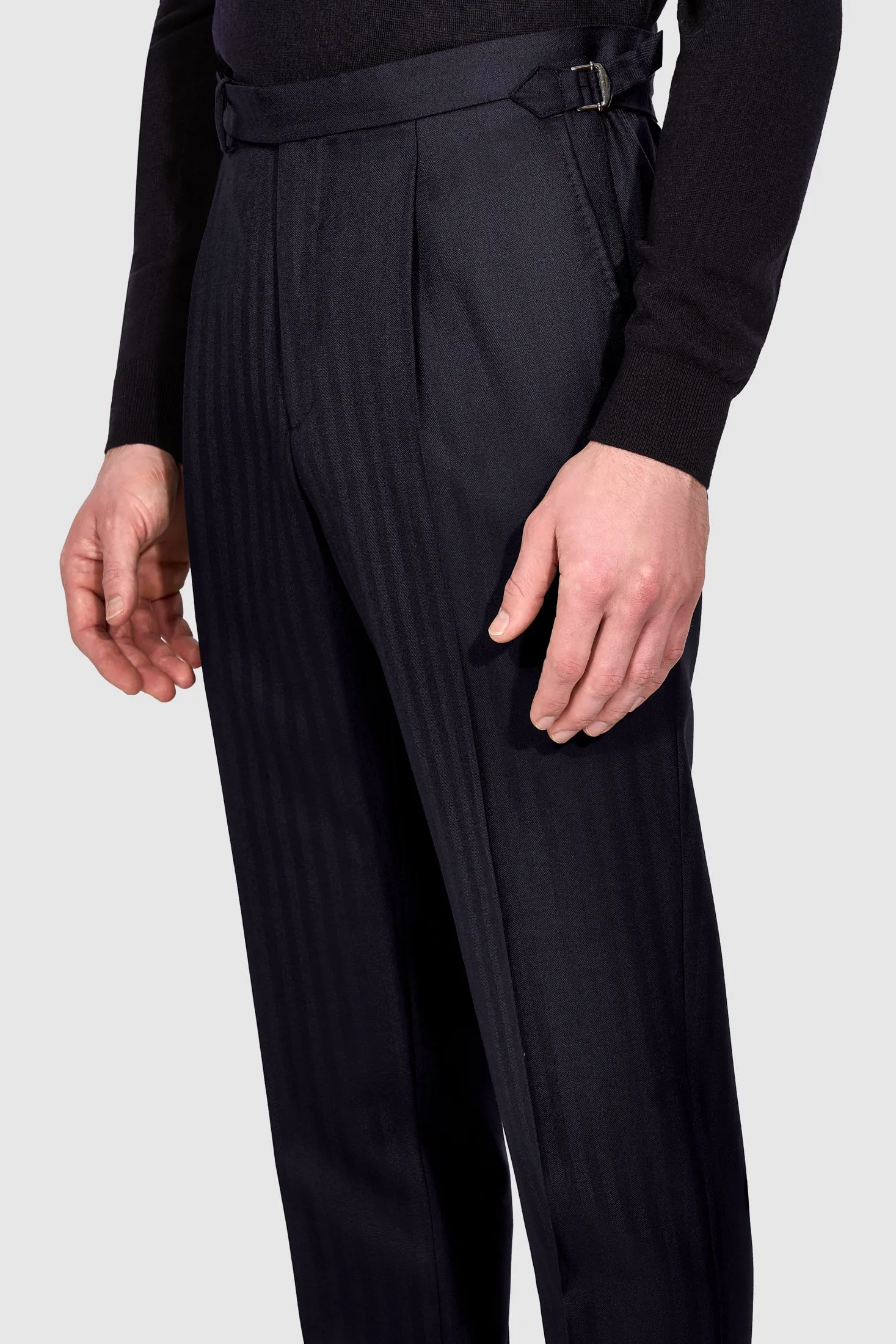 New SUITREVIEW Elmhurst Navy Herringbone Pure Wool Super 120s Suit - All Sizes Made To Order