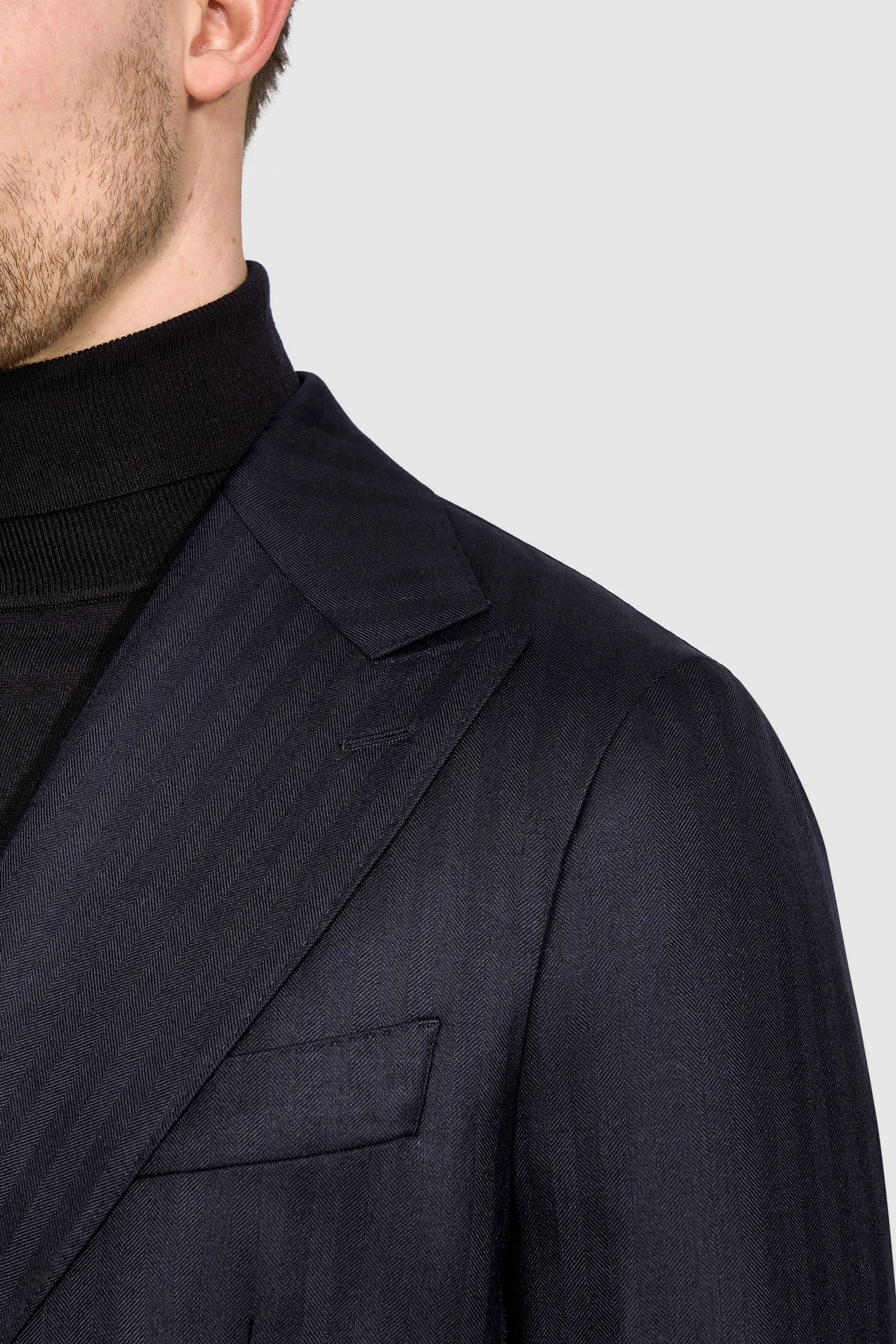 New SUITREVIEW Elmhurst Navy Herringbone Pure Wool Super 120s Suit - All Sizes Made To Order