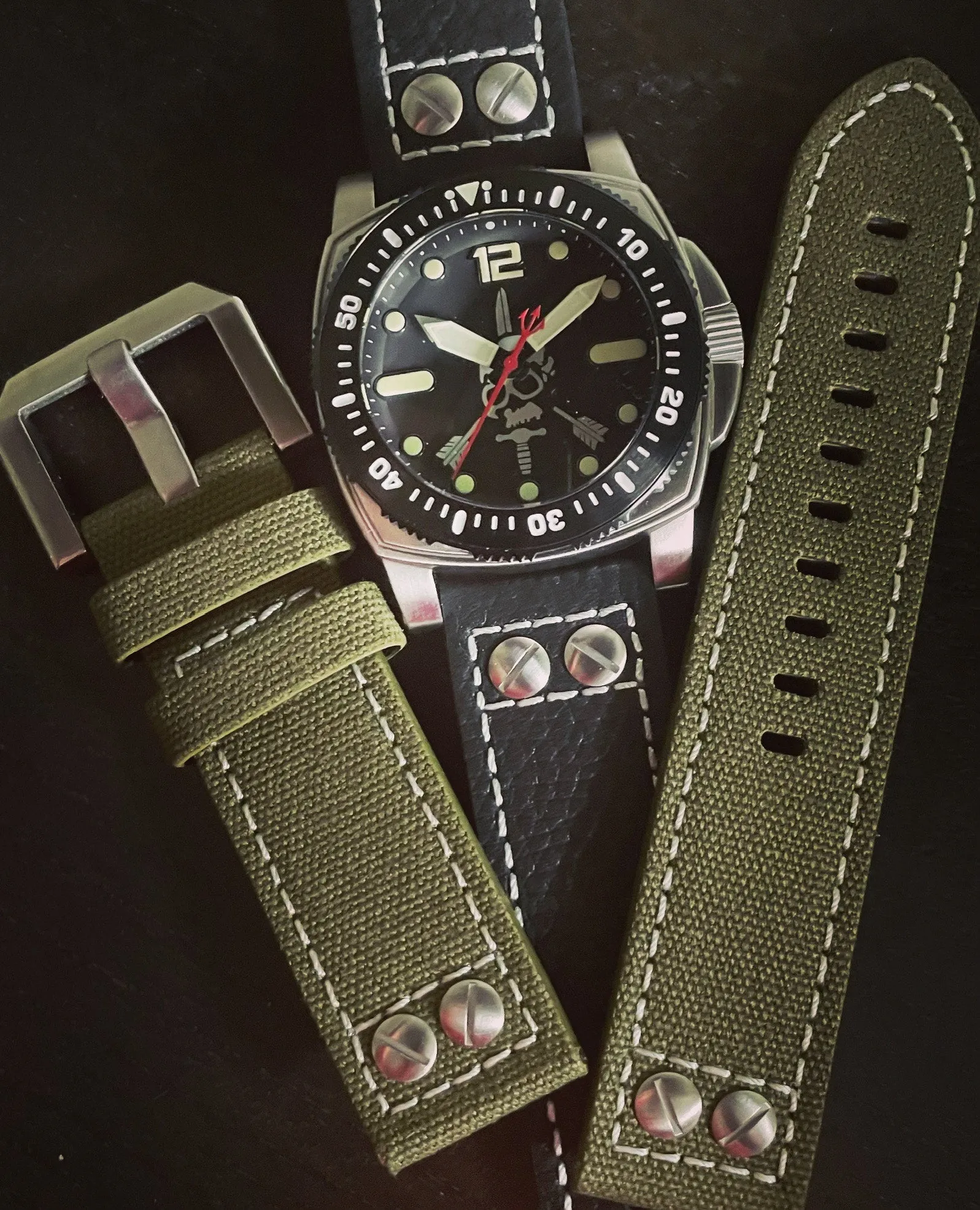 Nous Defions Shumate Dive Watch: Leather & Canvas Straps