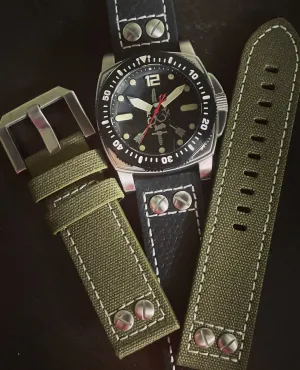 Nous Defions Shumate Dive Watch: Leather & Canvas Straps