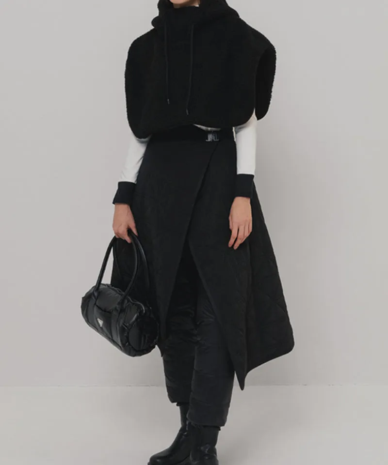 OBER Golf Fur Combination Padding Wrap Skirt - Black