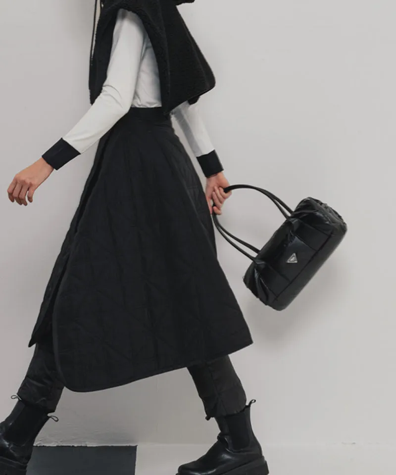 OBER Golf Fur Combination Padding Wrap Skirt - Black