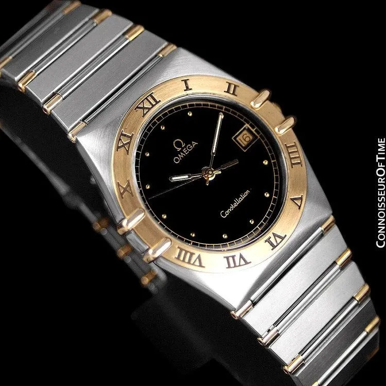 Omega Constellation Mens 35mm Watch, Quartz, Date, Black Dial - Brushed Stainless Steel & 18K Gold