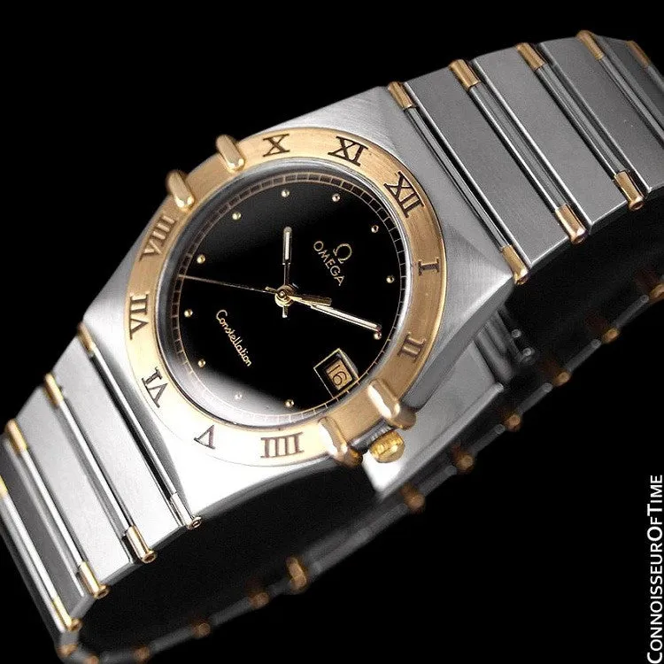 Omega Constellation Mens 35mm Watch, Quartz, Date, Black Dial - Brushed Stainless Steel & 18K Gold