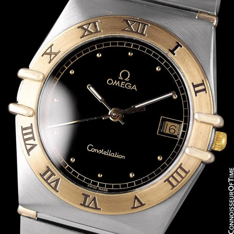 Omega Constellation Mens 35mm Watch, Quartz, Date, Black Dial - Brushed Stainless Steel & 18K Gold