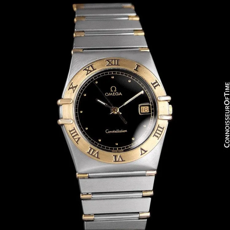 Omega Constellation Mens 35mm Watch, Quartz, Date, Black Dial - Brushed Stainless Steel & 18K Gold