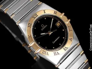 Omega Constellation Mens 35mm Watch, Quartz, Date, Black Dial - Brushed Stainless Steel & 18K Gold