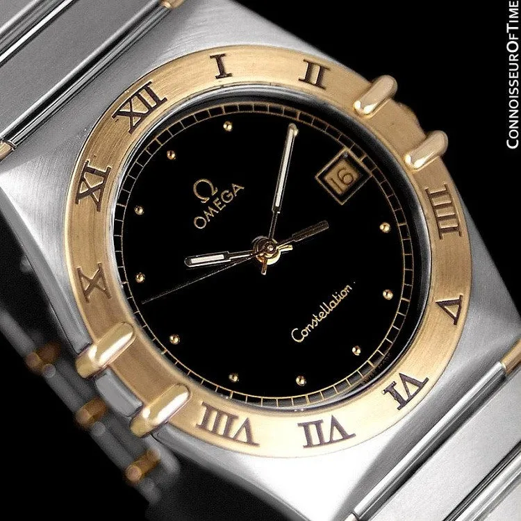 Omega Constellation Mens 35mm Watch, Quartz, Date, Black Dial - Brushed Stainless Steel & 18K Gold