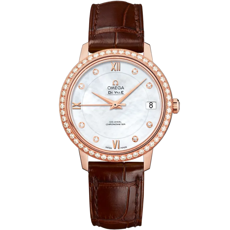 Omega De Ville Prestige 32.7 mm, red gold on leather strap