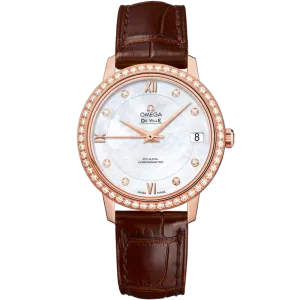 Omega De Ville Prestige 32.7 mm, red gold on leather strap