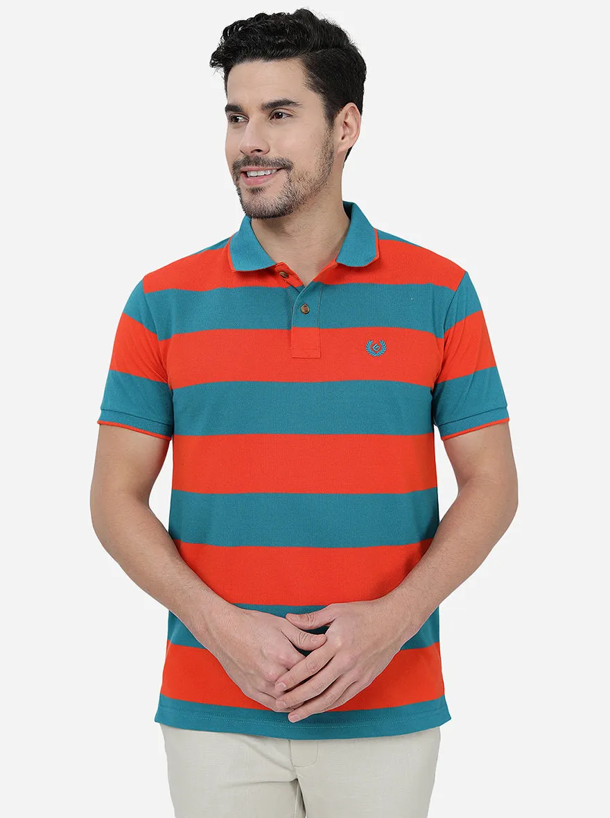Orange & Blue Striped Slim Fit T-Shirt | Greenfibre