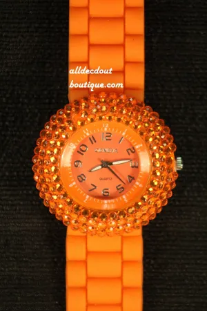 Orange/Orange Orange Rhinestones | Silicone Band