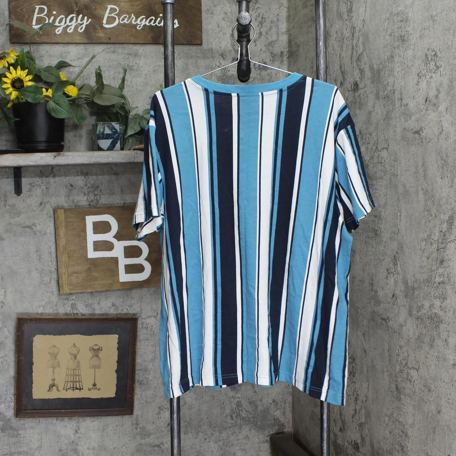 Original Use Mens Vertical Striped Short Sleeve T-Shirt Tee Blue Stripe XL