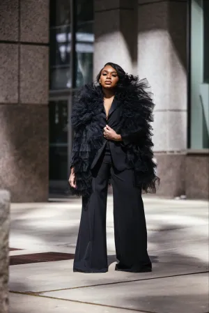 Oyemwen Business in front, Party in the back Black Tulle Power Suit