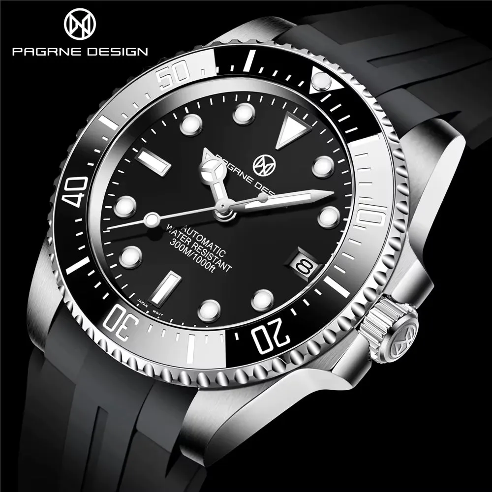 PAGRNE DESIGN New Men'S Automatic Watch 300M Waterproof Top Brand Sapphire Glass Stainless Steel Mechanical Watches Reloj Hombre