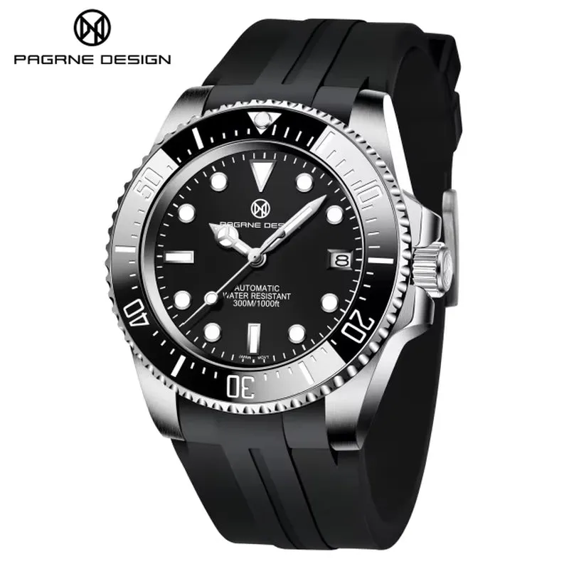 PAGRNE DESIGN New Men'S Automatic Watch 300M Waterproof Top Brand Sapphire Glass Stainless Steel Mechanical Watches Reloj Hombre