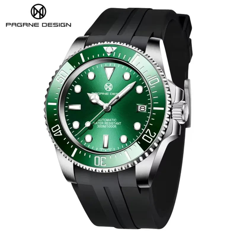 PAGRNE DESIGN New Men'S Automatic Watch 300M Waterproof Top Brand Sapphire Glass Stainless Steel Mechanical Watches Reloj Hombre
