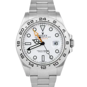 PAPERS Rolex Explorer II 42mm 216570 POLAR WHITE Orange Steel GMT Date Watch BOX
