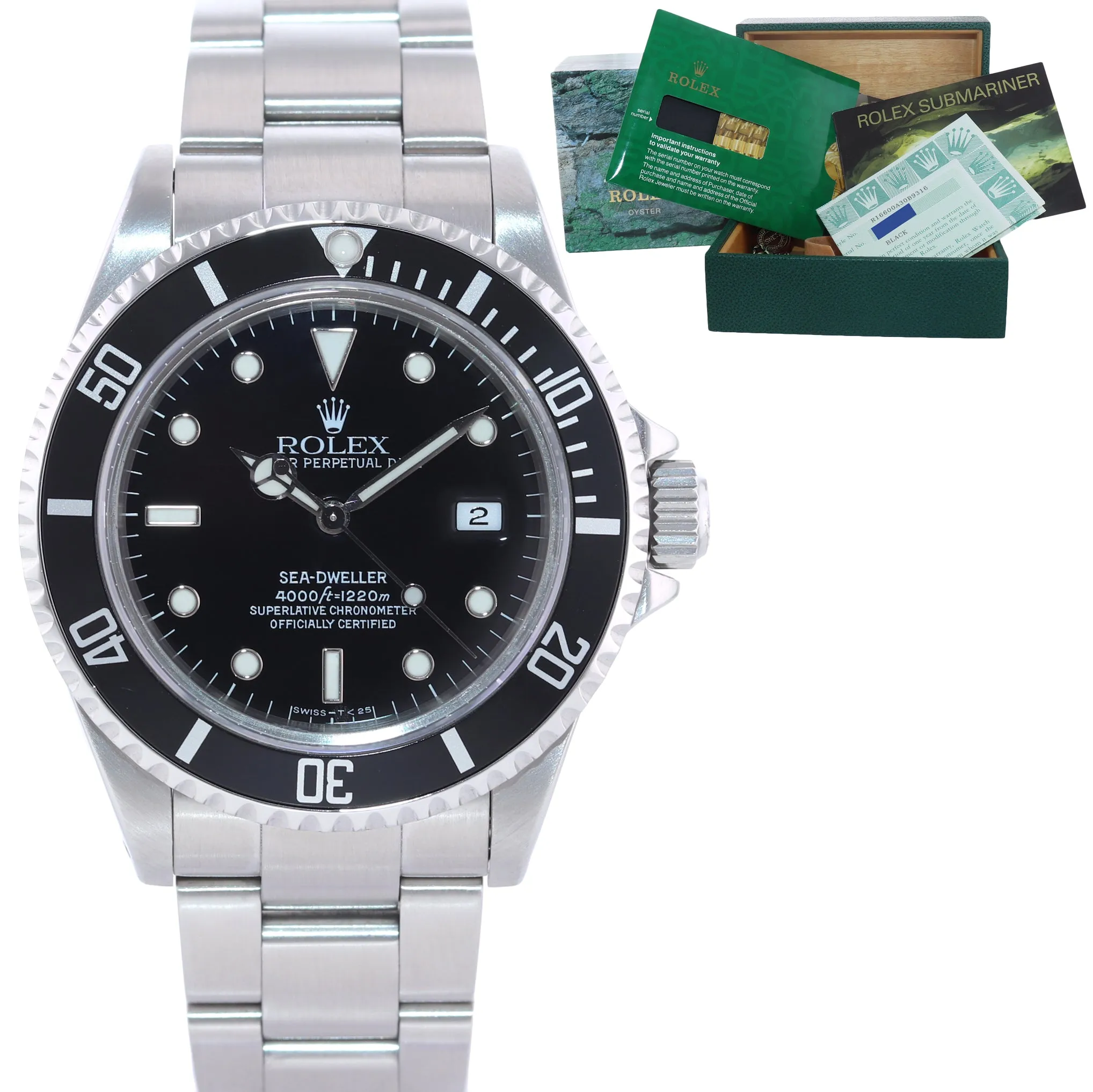 PAPERS Rolex Sea-Dweller Steel Date 16600 40mm Date Black Diver Watch Box