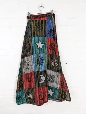 Patchwork Long Wrap Skirt