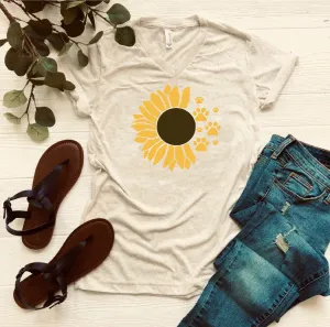 Paw Print Sunflower Shirt | Unisex Triblend V Neck