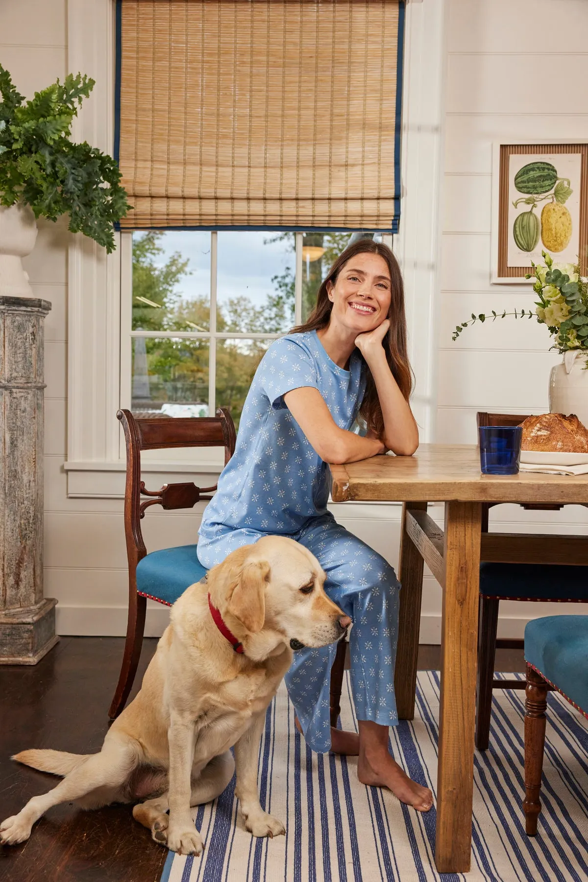 Pima Crew Short-Long Set in Serene Blue Moroccan Blockprint