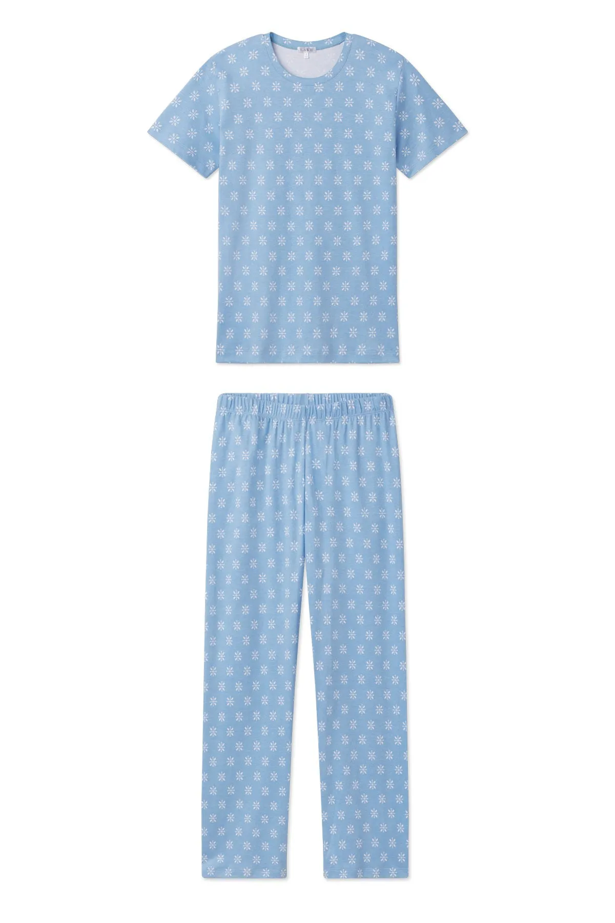 Pima Crew Short-Long Set in Serene Blue Moroccan Blockprint