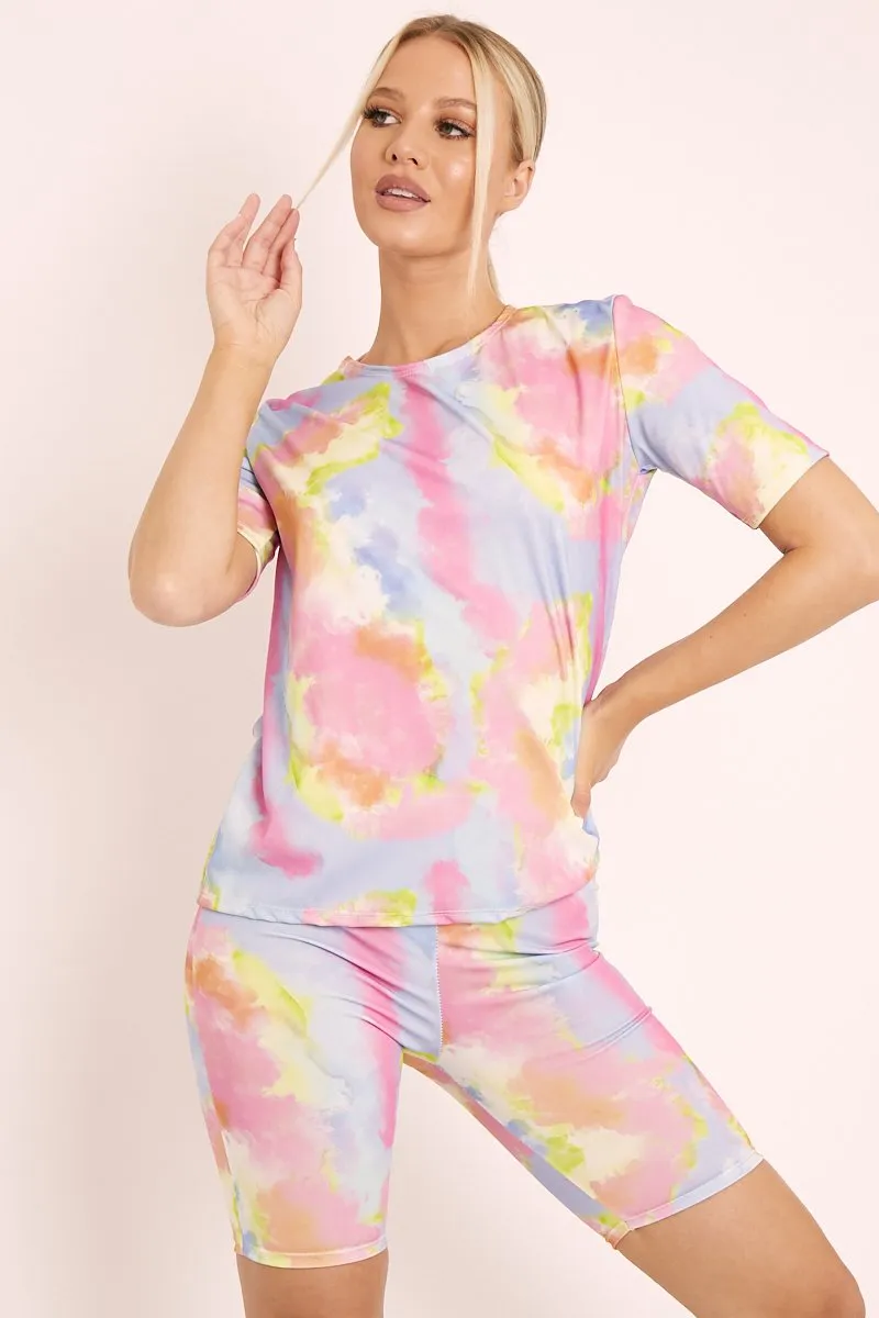 Pink Tie Dye T-shirt and Cycling Shorts Co-ord - Emmalin