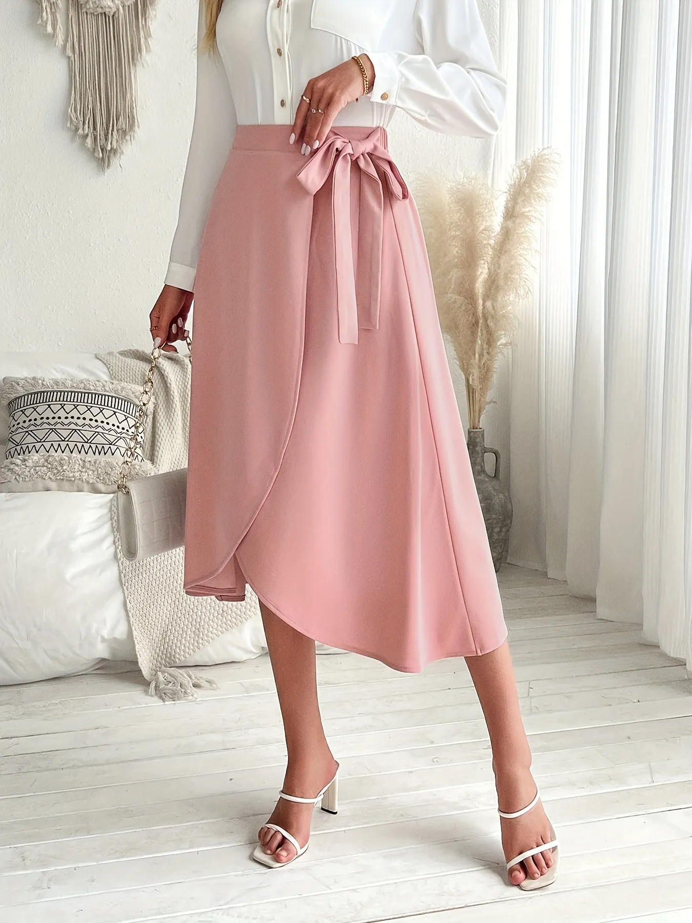 Pink Wrap Detail Skirt