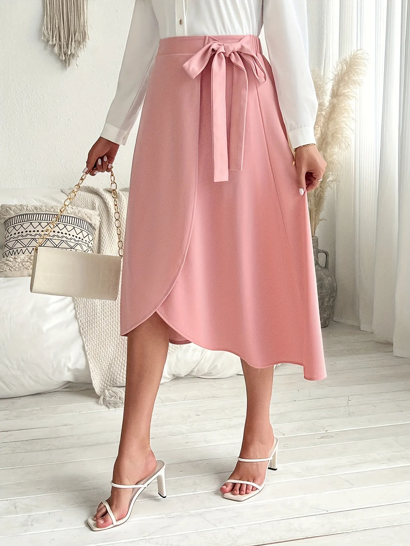 Pink Wrap Detail Skirt