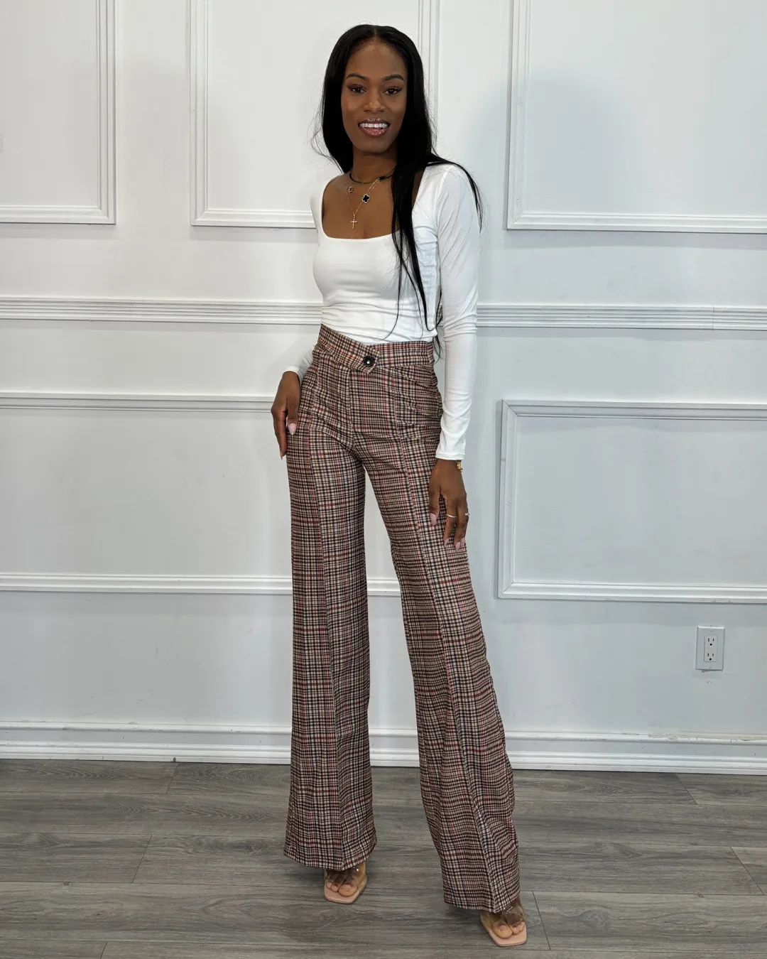 Plaid High Waisted Dress Pants