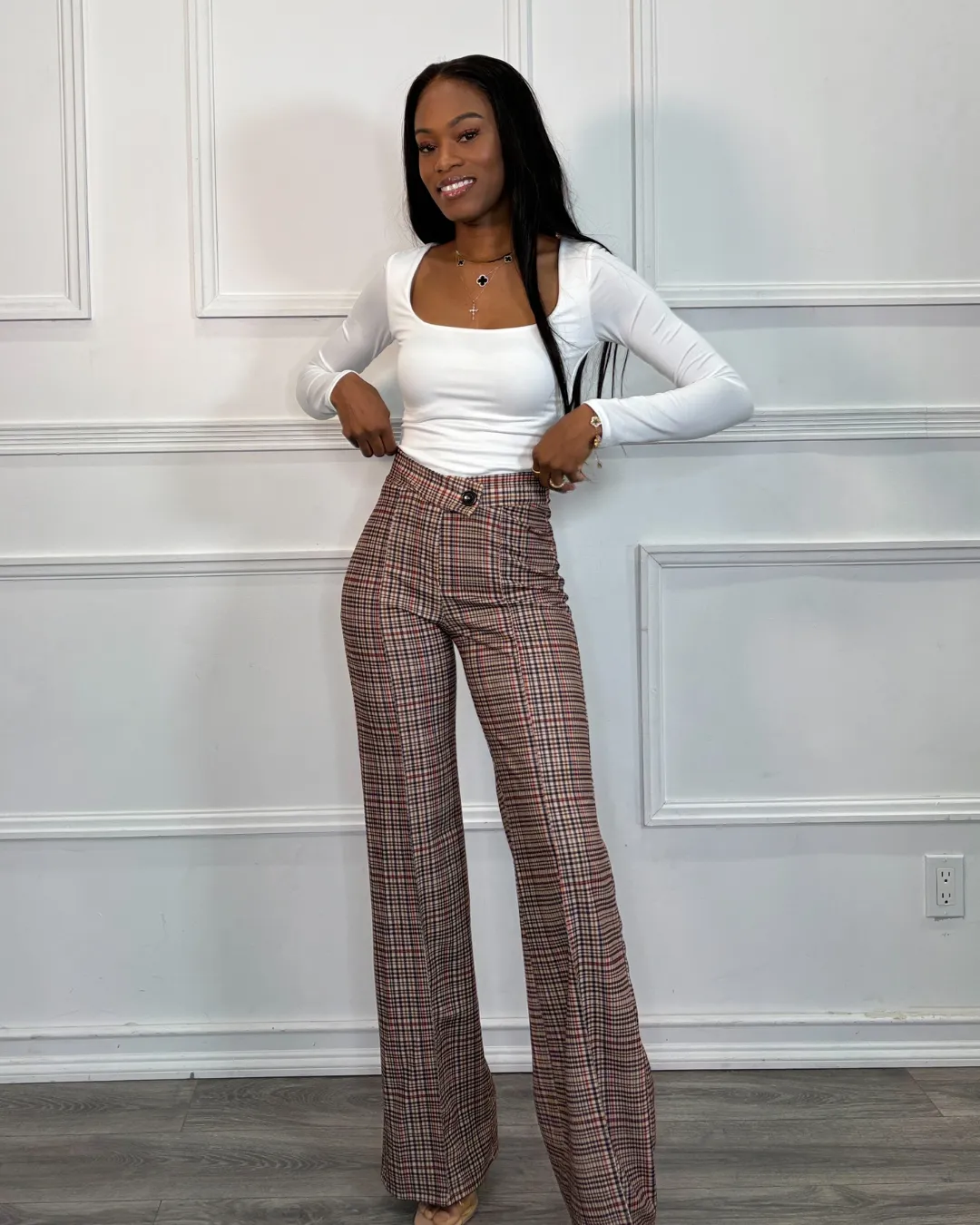 Plaid High Waisted Dress Pants