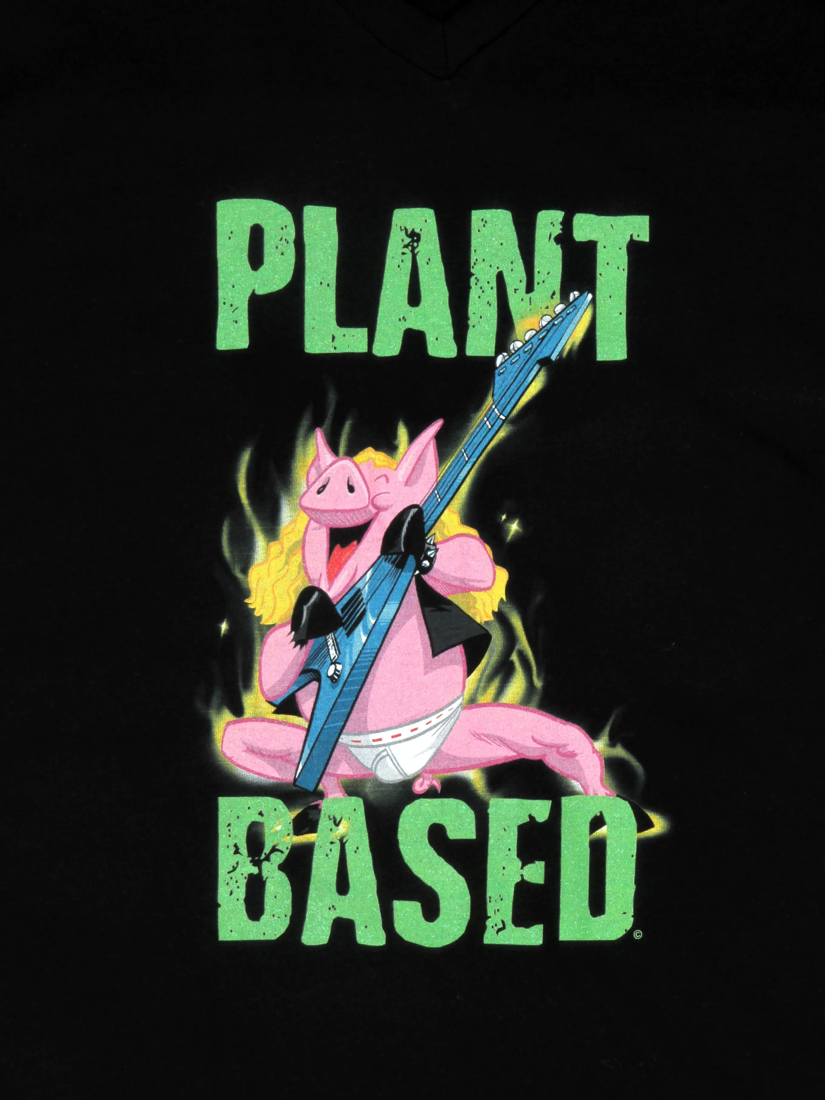 Plant Based Pig Rocker Short Sleeve V Neck Unisex T-Shirt | 100% Cotton | Straight typed