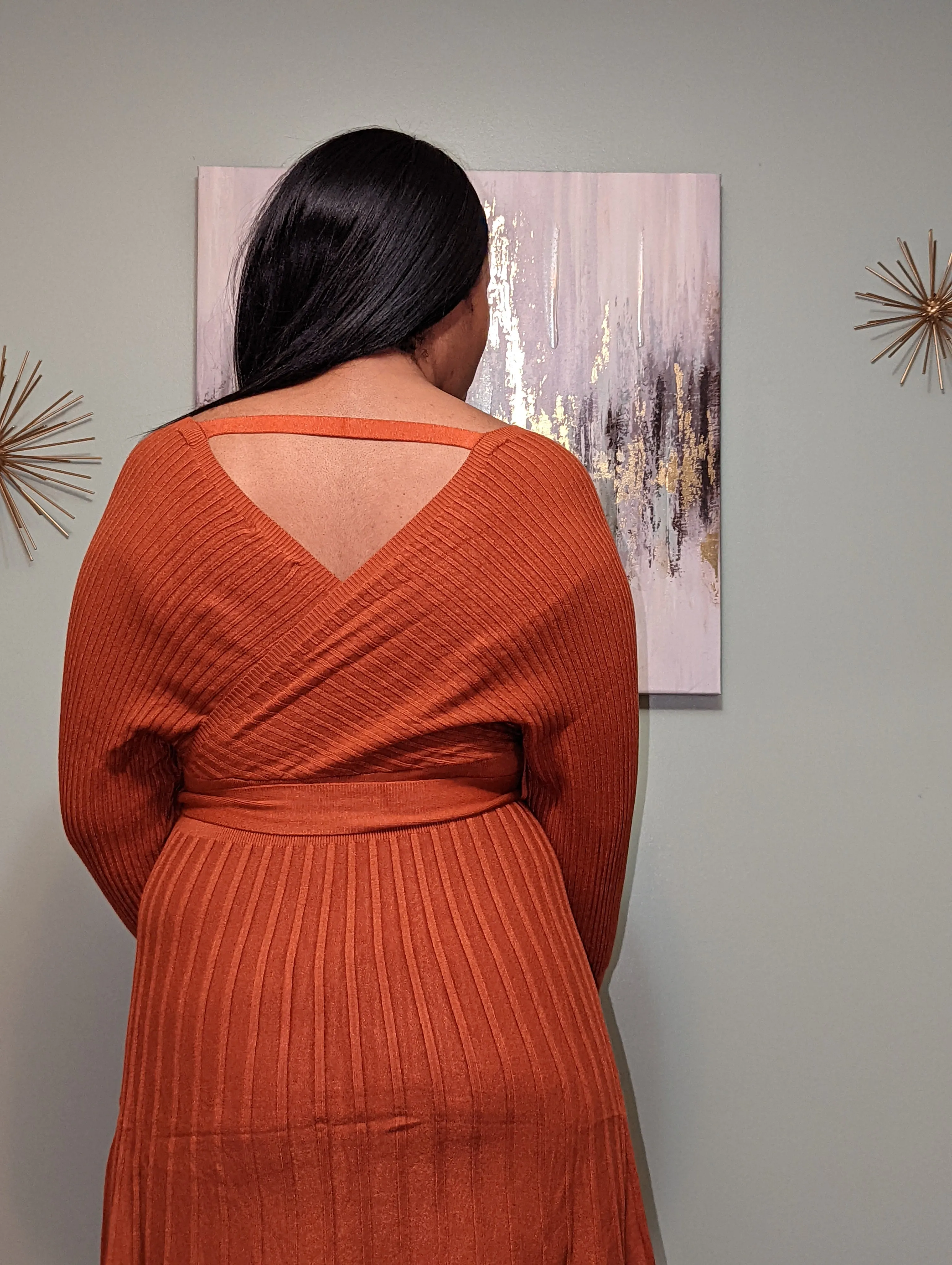 PLEATED SKIRT SWEATER DRESS (RUST)