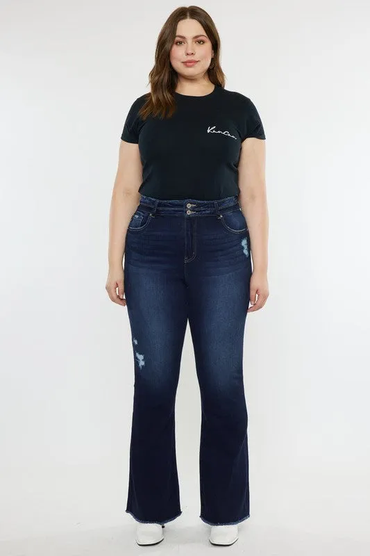 Plus High Rise Double WB Detail Fray Hem Jeans