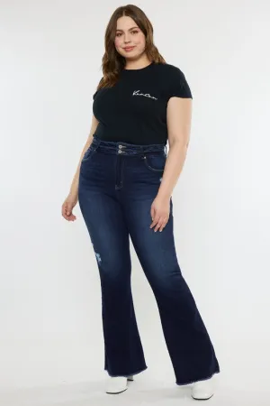 Plus High Rise Double WB Detail Fray Hem Jeans