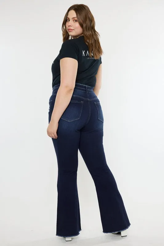 Plus High Rise Double WB Detail Fray Hem Jeans