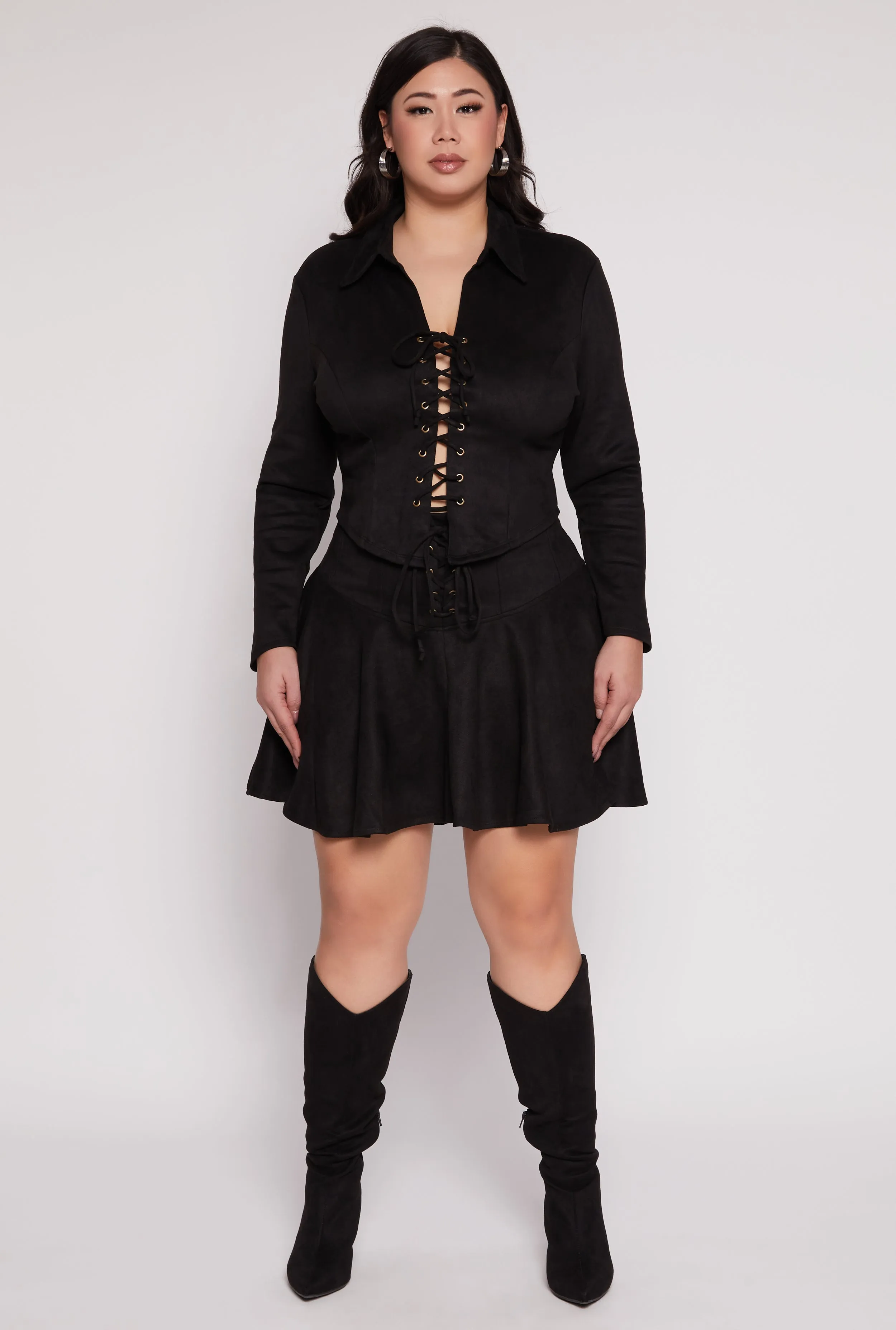 Plus Size Faux Suede Lace Up Skirt