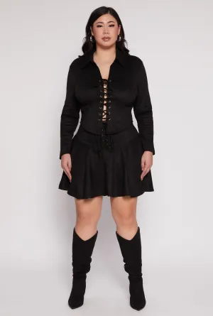 Plus Size Faux Suede Lace Up Skirt