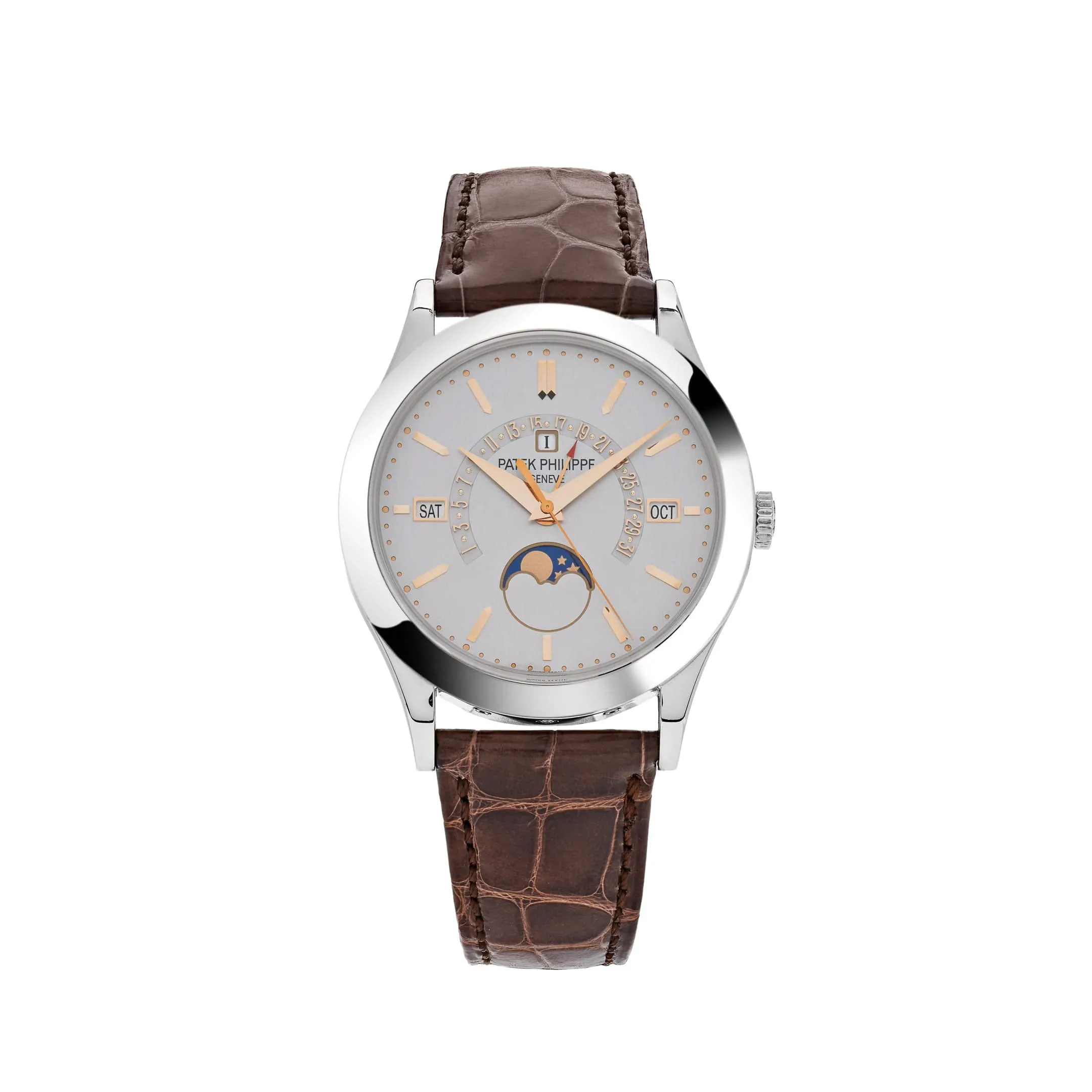 PP Luxury Watches Grand Complications 5496P-015 Perpetual Calendar Moon Phases Platinum Silver Dial (2018)
