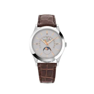PP Luxury Watches Grand Complications 5496P-015 Perpetual Calendar Moon Phases Platinum Silver Dial (2018)